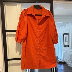 7 For All Mankind Orange Button-Up Corduroy Shift Dress